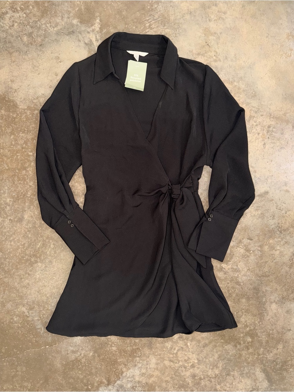 NWT H&M Black Faux Wrap Tie Waist Mini Dress M Game Day Fall Family Photos